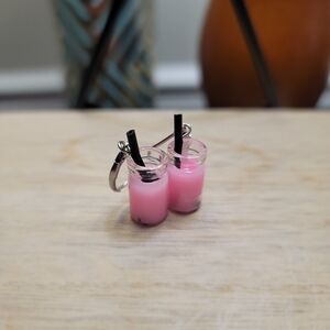 1.5" Handcrafted Mini Bubble Tea Dangle Earrings Pink Boba Milk Tea Jar Straw